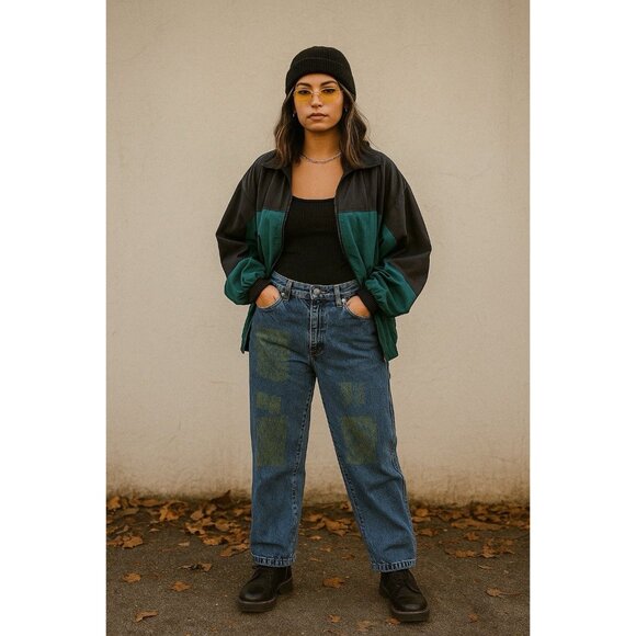 Everlane utility Jeans carpenter Stamp Art Wear Cinch Back Cheeky Adjustable 25 - Picture 1 of 13